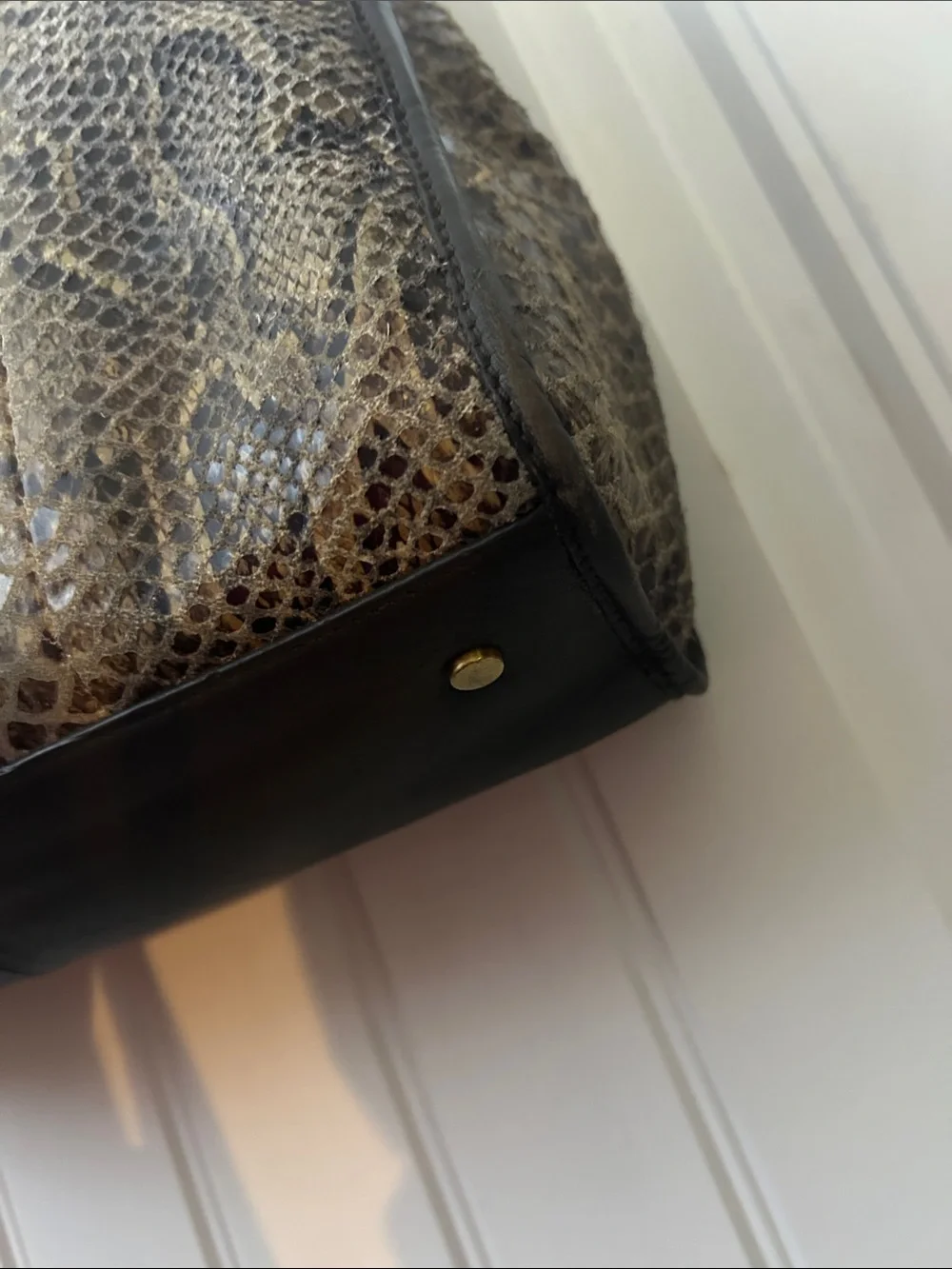 Tahari Brown Snake-Print Satchel with Black Handles